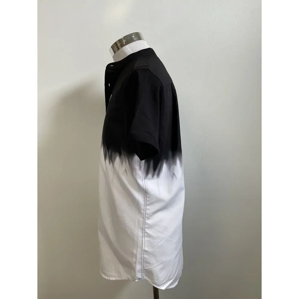 Sik Silk Shirt Mens Small Button Up Color Block Black Contrast Cotton N76